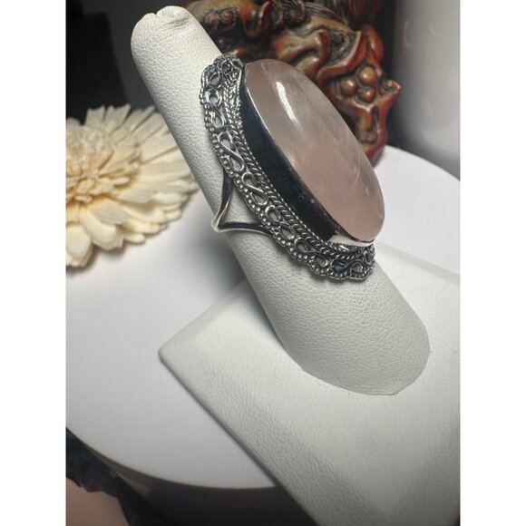 Sterling Silver Rose Quartz Chuncky Ring - Picture 4 of 6